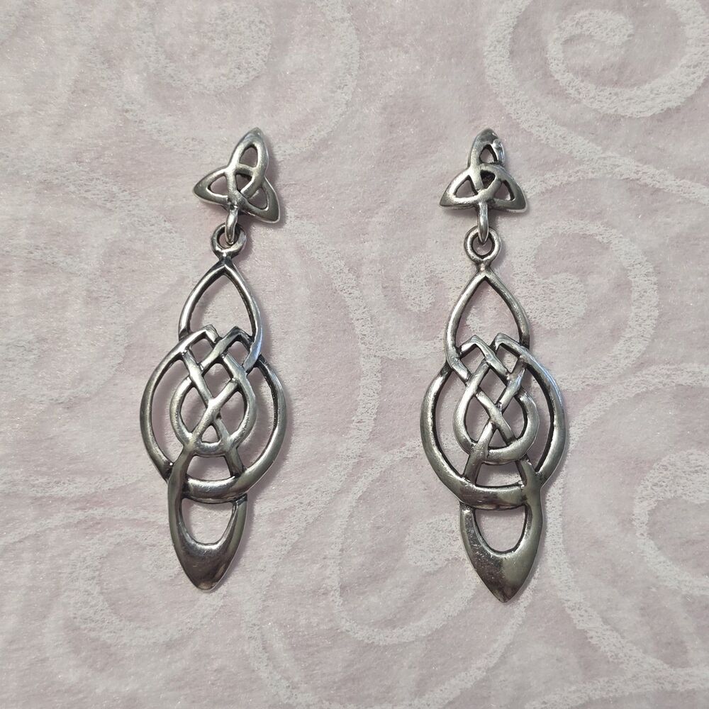 Vintage Celtic Knot 925 Sterling Silver Dangle Drop Earrings 3.41 g